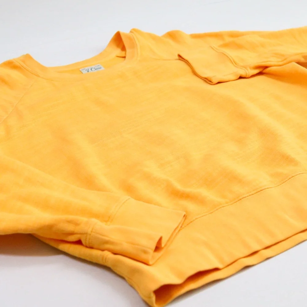 J.Crew‎ Vintage Fleece Sweatshirt Women XS Yellow Raglan Crewneck Lightweight